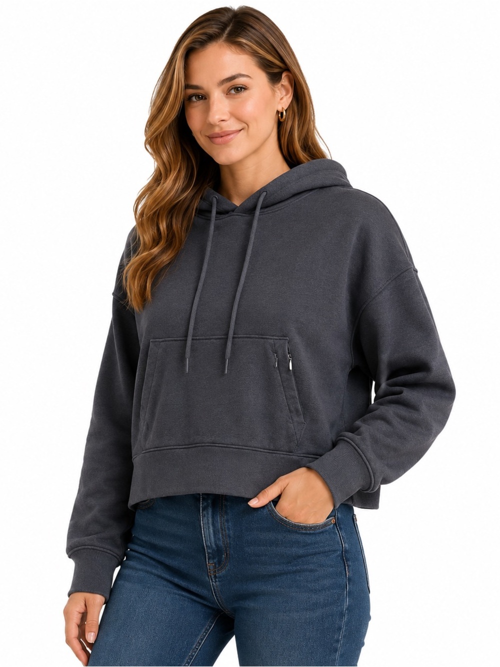 FLX Women’s Charcoal Gray Cropped Hoodie Sweatshirt Size Large